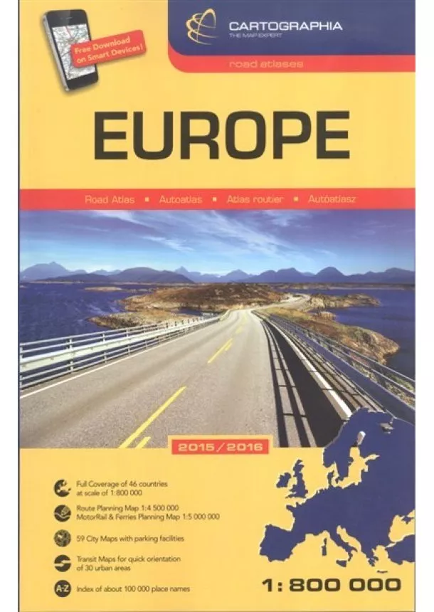 Térkép - Európa autóatlasz 2015/2016 (1:800 000)