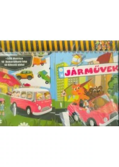 Járművek /+500 matrica, 10 dekorálható kép, 10 kifestő oldal