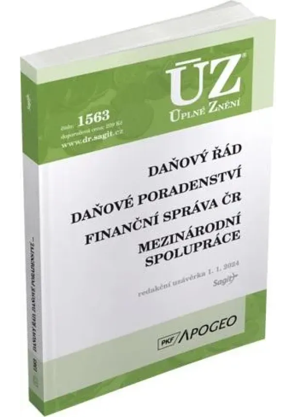 ÚZ 1563 Daňový řád, Finanční správa, Daňové poradenství, Platby v hotovosti