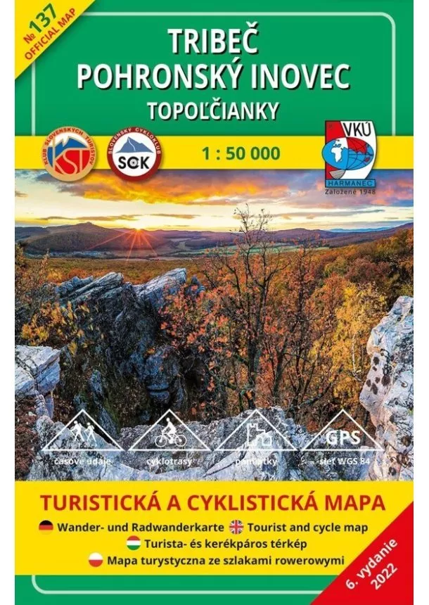 Tribeč - Pohronský Inovec -Topoľčianky 1:50 000 (6.vydanie) - Turistická a cyklistická mapa 137