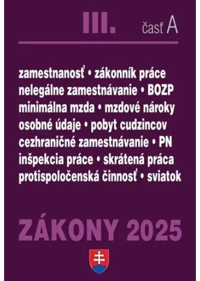 Zákony III. A / 2025 - Pracovnoprávne vzťahy a zamestnávanie