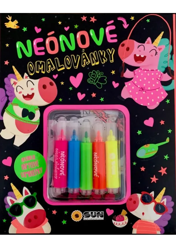 Neonové omalovánky se třpytivými samolepkami a fixami