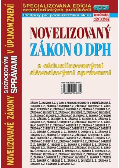 Novelizovaný zákon o DPH s aktualizovanými dôvodovými správami v úplnom znení - NZ 1/2026