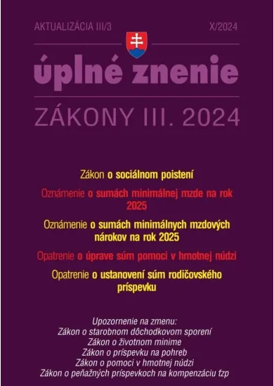  Aktualizácia III/3 2024 – Sociálne poistenie, minimálna mzda a mzdové nároky