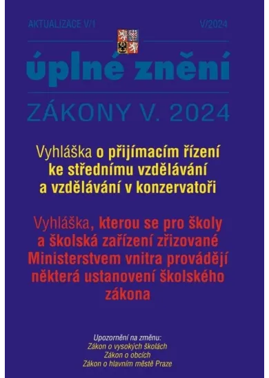 Aktualizace V/1 2024 Vyhláška o přijímacím řízení ke střednímu vzdělávání