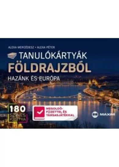 Tanulókártyák földrajzból – HAZÁNK ÉS EURÓPA /180 színes kártya - 96 oldalas megoldókönyvvel és társasjátékkal