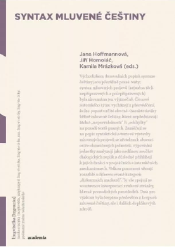 Jana Hoffmannová - Syntax mluvené češtiny