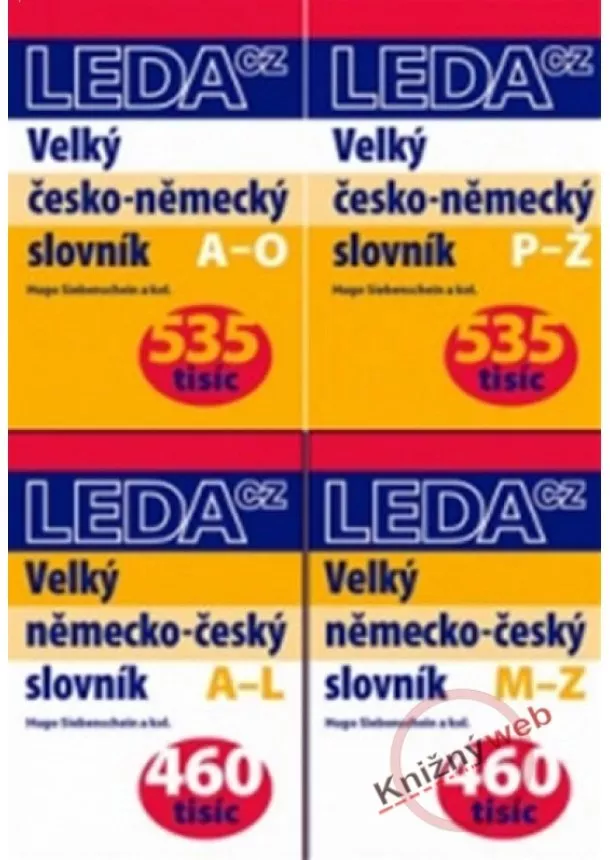 Hugo a kol. Siebenschein - Velký česko-německý a němcko-český slovník (535 tisíc, 460 tisíc) - sada 4 knih (ČN: A-O, P-Ž; NČ: A-L, M-Z)
