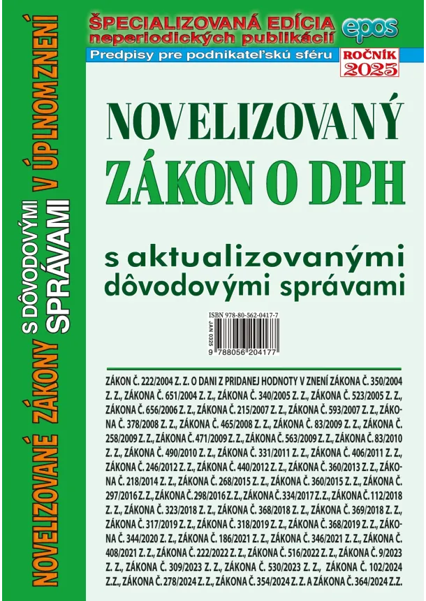  kol. - Novelizovaný zákon o DPH s aktualizovanými dôvodovými správami v úplnom znení (NZ 3/2025)