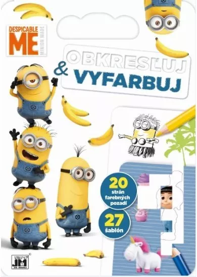 Obkresľuj a vyfarbuj - Mimoni - 27 šablón, 20 strán farebných pozadí